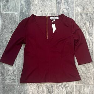 Deep Red V-Neck Blouse